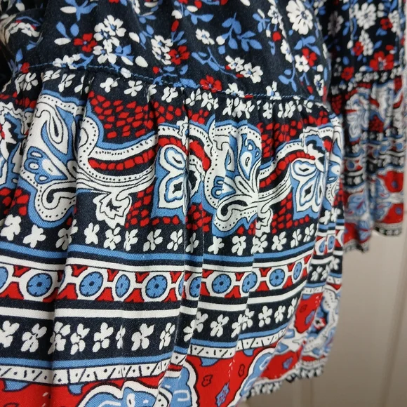 Vintage White Stag Blue and Red Tiered Maxi Skirt Sz Large - Picture 8 of 9